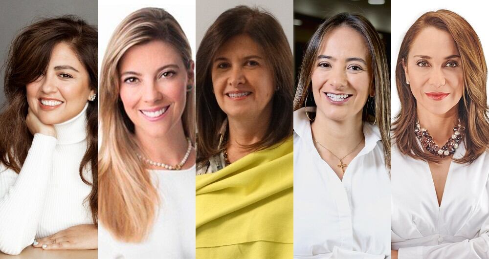 Lina Cáceres, vicepresidenta del Departamento Digital de LatinWe; Juliana Suso, vicepresidenta de Relaciones Institucionales de ISA; Mónica Albornoz, gerente regional Centroamérica y Colombia de Chevron;  Isabel Cristina Martínez, vicepresidenta de Sostenibilidad y Servicios Corporativos del Banco de Bogotá; y Catalina Hoyos Jiménez, founding partner de Godoy Hoyos Abogados