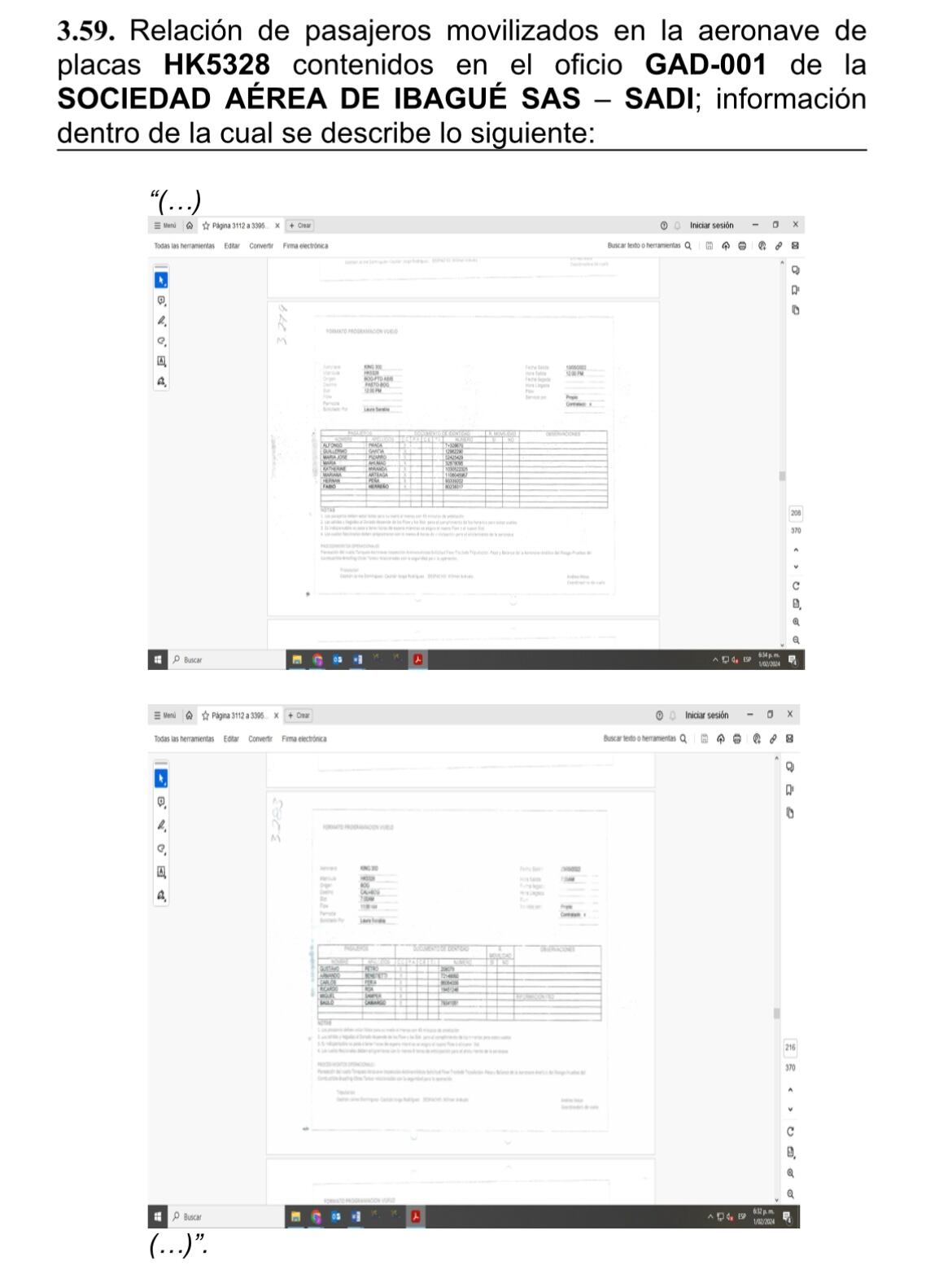Documento pago de servicio de transporte aéreo de la empresa SADI.