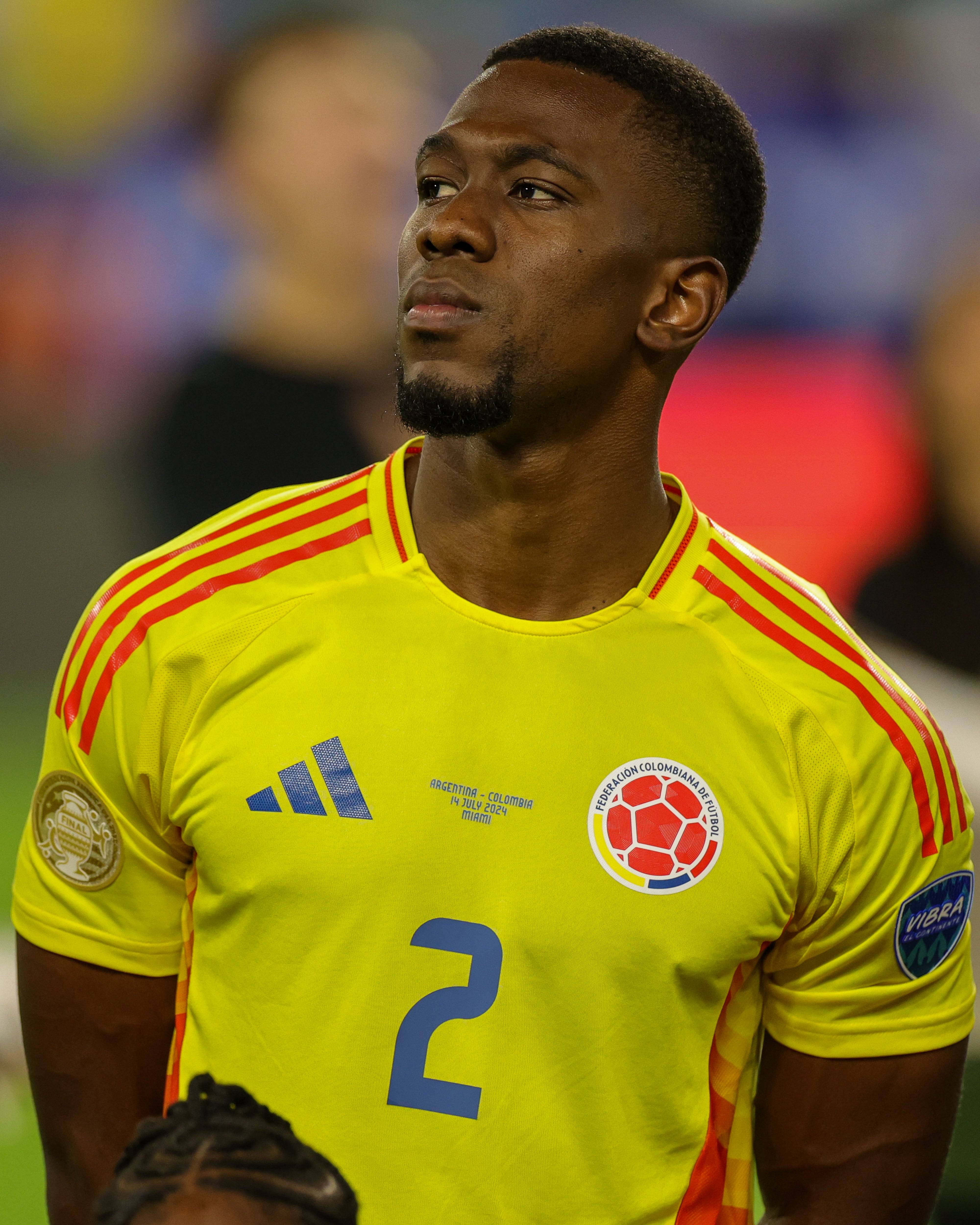 MIAMI GARDENS, FLORIDA - JULY 14: Carlos Cuesta of Colombia looks on prior to the Copa America 2024 Final game between Argentina and Colombia at Hard Rock Stadium on July 14, 2024 in Miami Gardens, Florida. (Photo by Carl Kafka/ISI Photos/Getty Images)