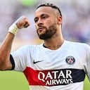 Paris Saint-Germain�s Neymar celebrates after scoring a goal against Jeonbuk Hyundai Motors during their friendly football match at the Asiad Main Stadium in Busan on August 3, 2023. (Photo by ANTHONY WALLACE / AFP)