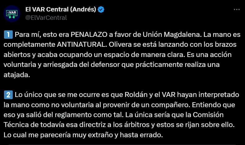 Reconocida cuenta arbitral opinó de la acción que podía ser penal para Unión Magdalena.