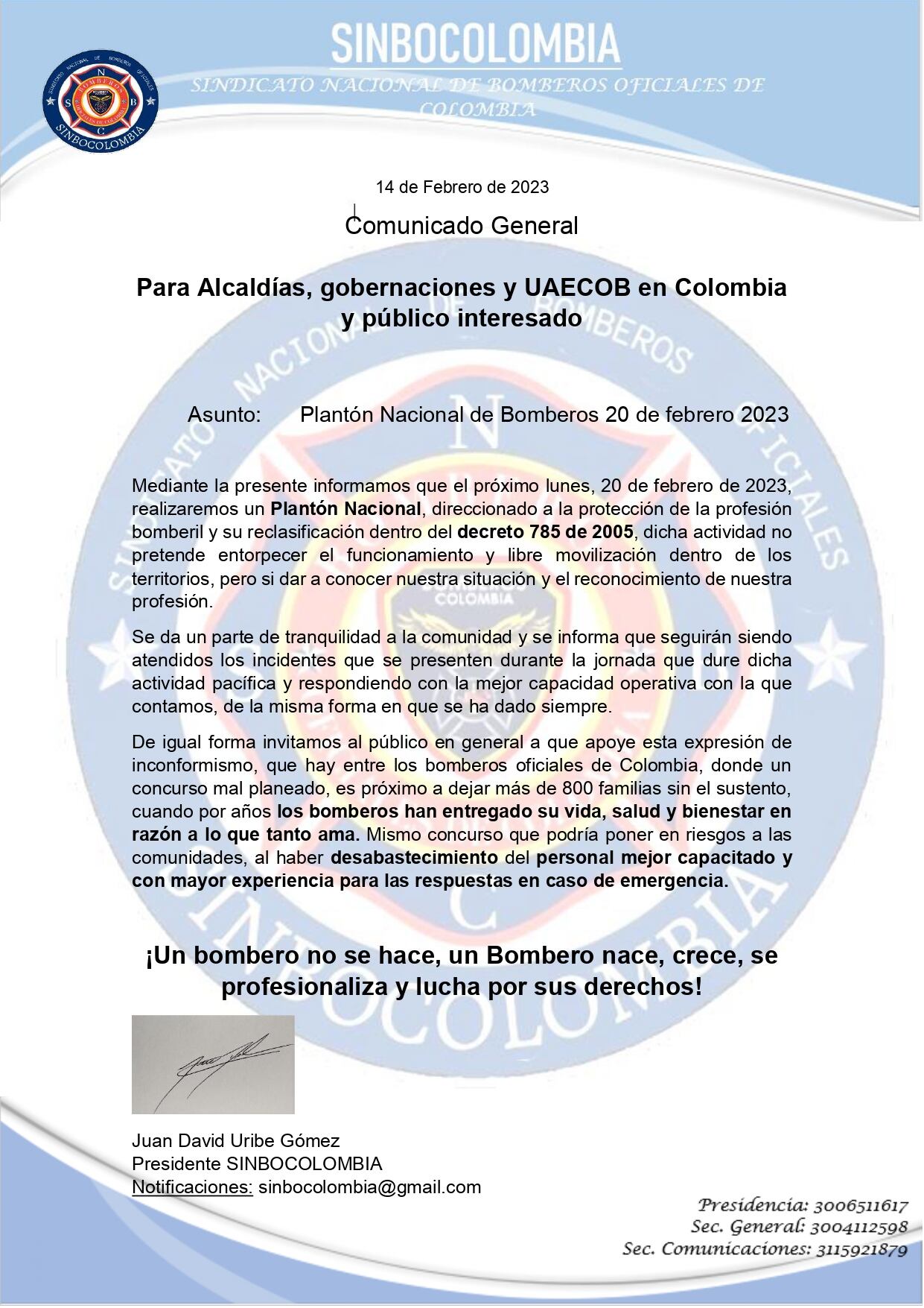 Comunicado plantón 20 de febrero.