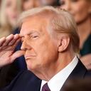 President Donald Trump salutes during the 60th Presidential Inauguration in the Rotunda of the U.S. Capitol in Washington, Monday, Jan. 20, 2025. (Kevin Lamarque/Pool Photo via AP)