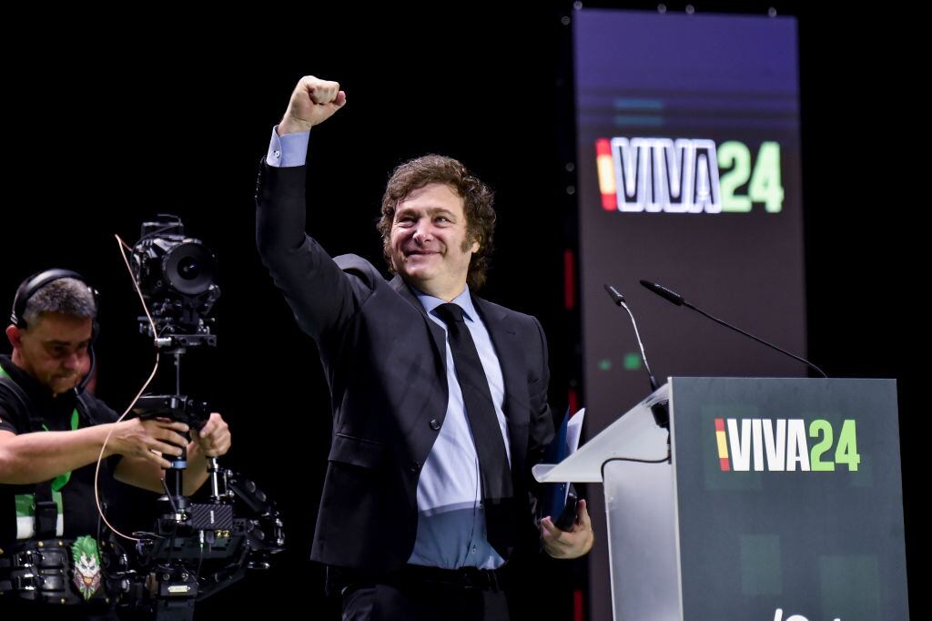 Javier Milei, Presidente de Argentina, habla durante la conferencia 'Europa Viva 24' en el Palacio de Vistalegre en Madrid, España.