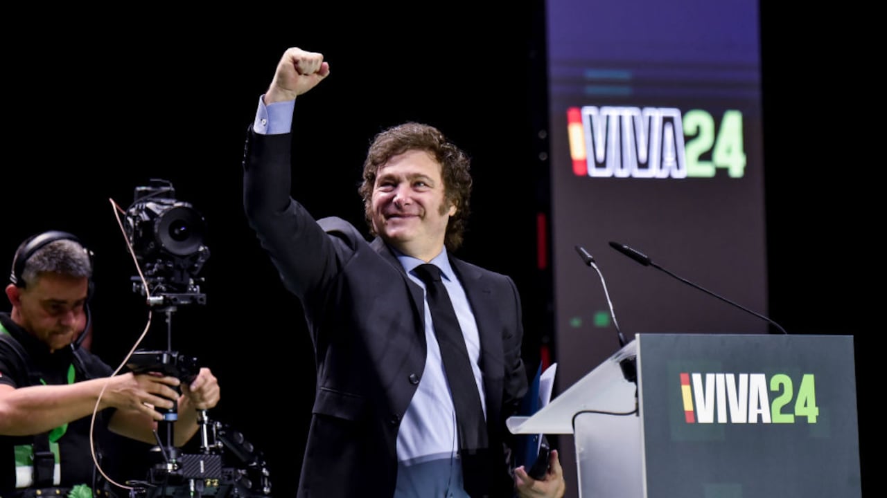 Javier Milei, Presidente de Argentina, habla durante la conferencia 'Europa Viva 24' en el Palacio de Vistalegre en Madrid, España.