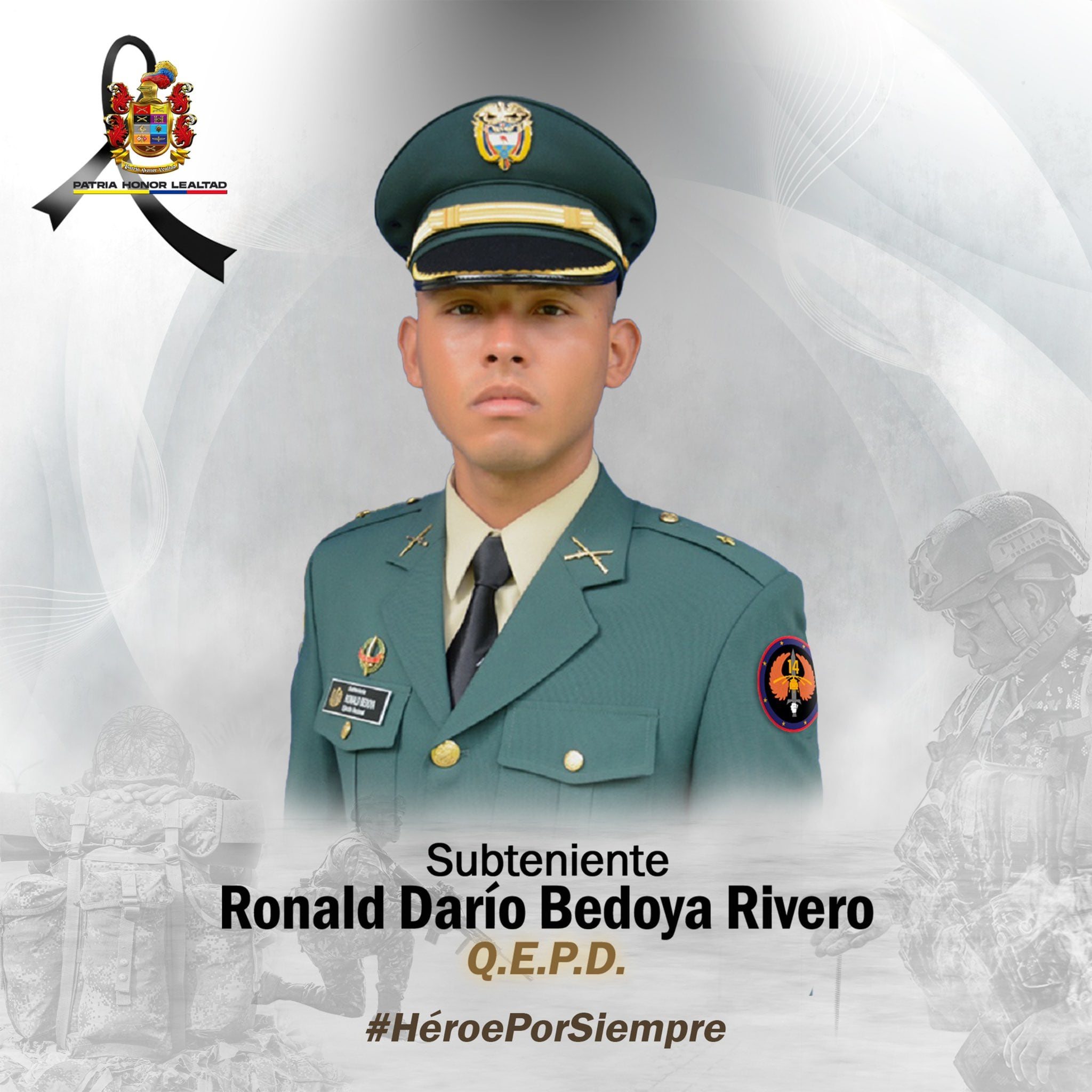 El subteniente Ronald Darío Bedoya Rivero murió en ataque con drones en Suárez, Cauca.