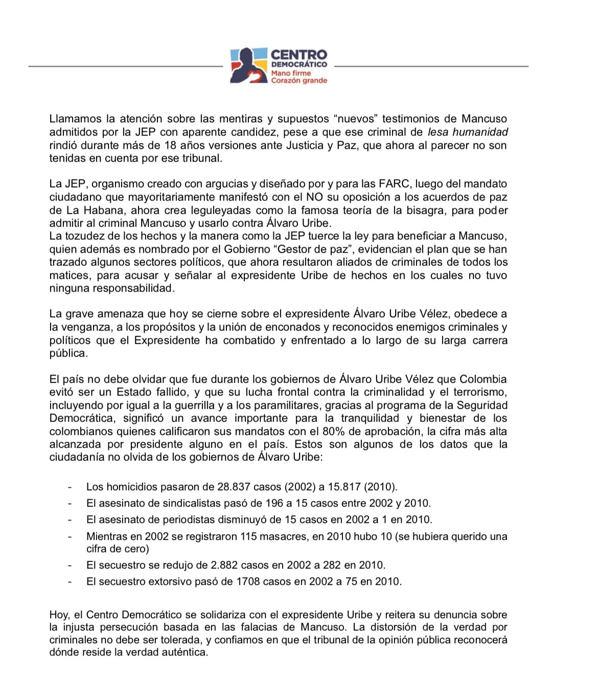 Carta Centro Democrático