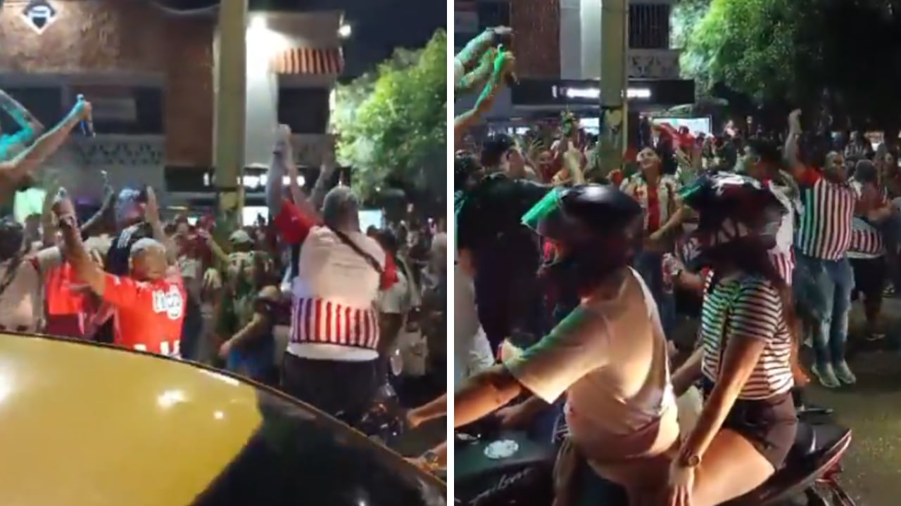 Hinchas de Junior celebran el título obtenido ante Deportes Tolima.