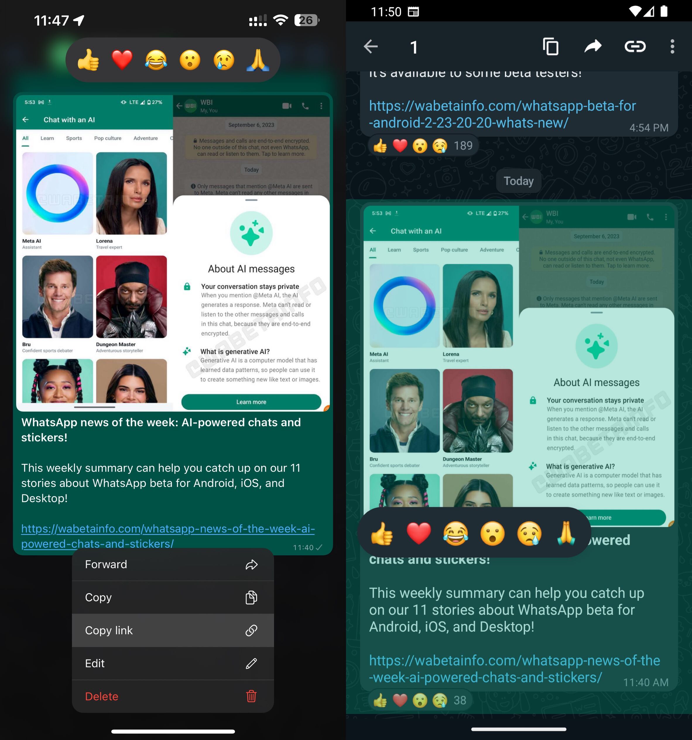 Los usuarios pueden copiar el enlace de actualización en el canal.