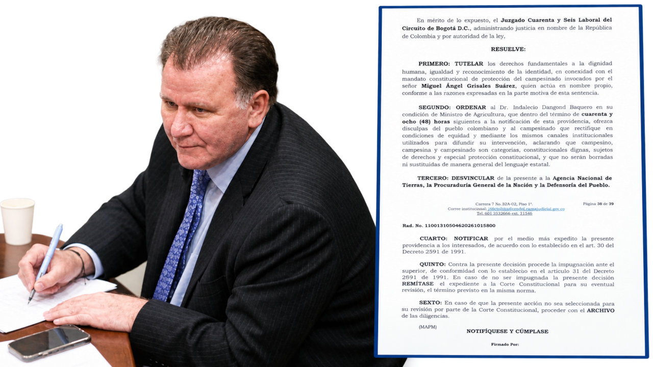 Indalecio Dangond, ministro de Agricultura, deberá ofrecer excusas públicas por orden judicial.