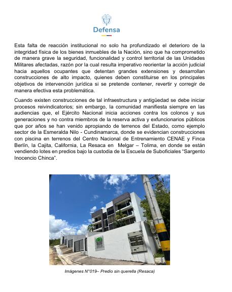En predios del Ejército, integrantes de la reserva activa tendrían lujosas propiedades, según el Ministerio de Defensa.