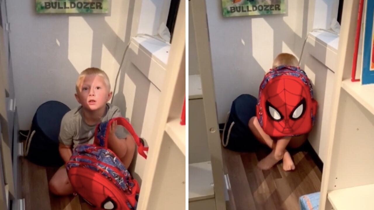 Un video que se volvió viral en TikTok, muestra como una mamá le enseña a cubrirse con su maleta a prueba de balas en caso de un tiroteo en su escuela