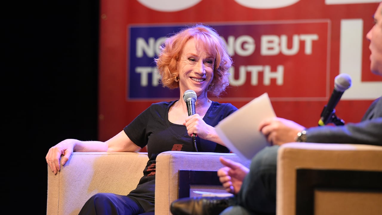 LOS ANGELES, CALIFORNIA - NOVEMBER 01: Comedian Kathy Griffin speaks at "Mea Culpa Live with Michael Cohen" at El Rey Theatre on November 01, 2022 in Los Angeles, California. (Photo by Michael Tullberg/Getty Images)