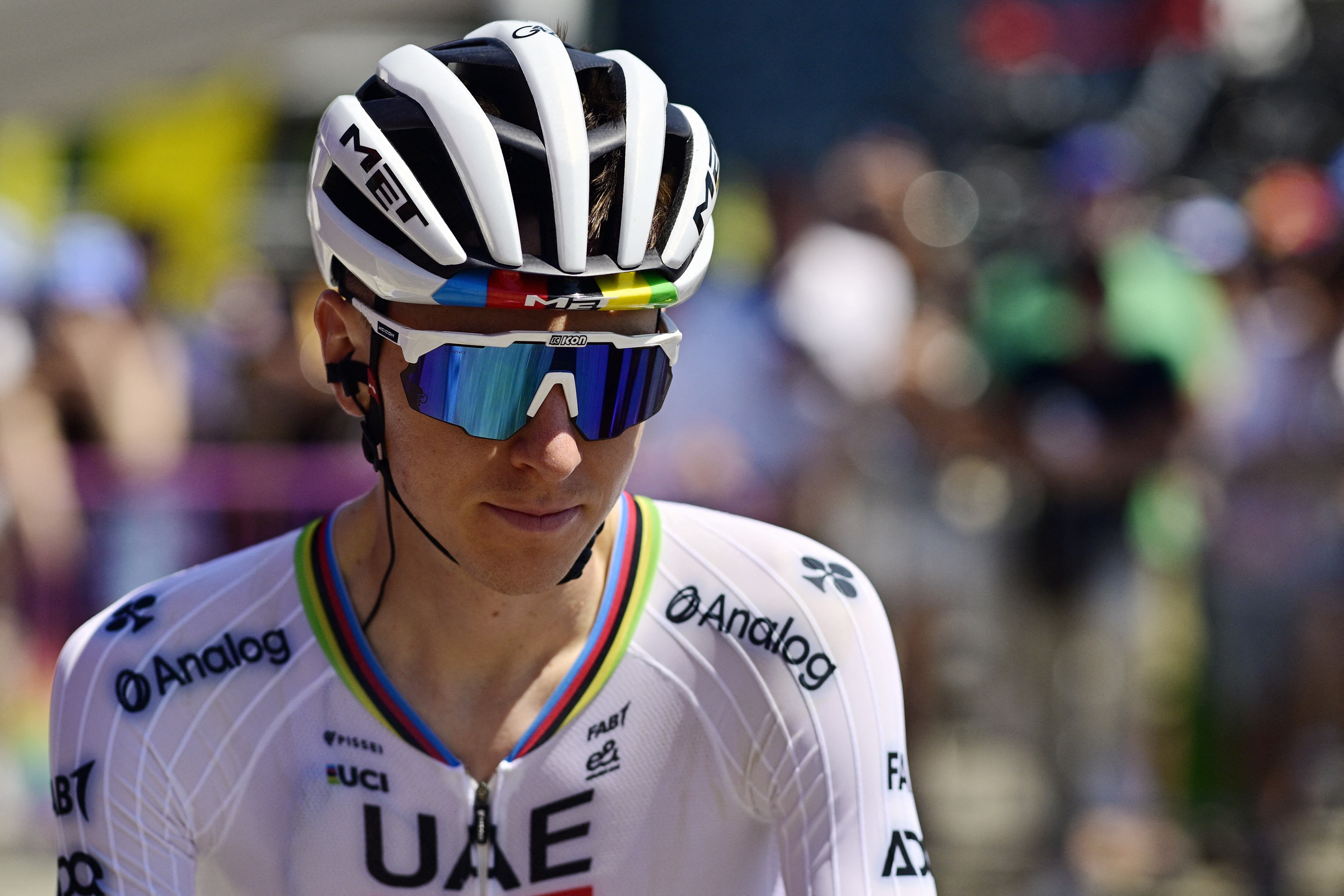 Slovenian Tadej Pogacar of UAE Team Emirates pictured at the start of stage 11 of the 2025 Tour de France cycling, from and to Toulouse (154km), on Wednesday 16 July 2025 in France. The 112th edition of the Tour de France starts on Saturday 5 July in Lille, France, and will finish in Paris, France on the 27th of July. BELGA PHOTO DIRK WAEM (Photo by DIRK WAEM / BELGA MAG / Belga via AFP)