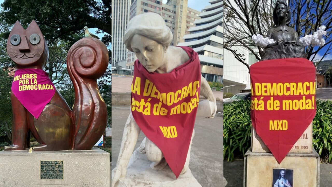 Intervención en estatuas en diferentes rincones del país por parte del nuevo movimiento de la democracia.