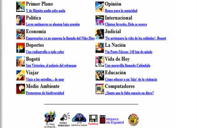 ElTiempo.com se valía de estos íconos noventeros para identificar sus secciones y servicios.