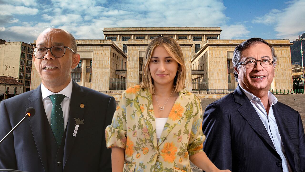 Laura Sarabia, el magistrado Gerson Chaverra, presidente de la Corte Suprema de Justicia, y el presidente Gustavo Petro