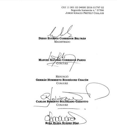 El documento fue firmado por cuatro conjueces que ratificaron la decisión