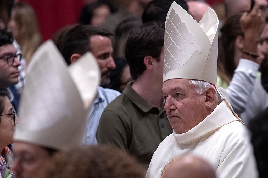 VATICAN CITY, VATICAN - 2025/05/04: Cardinal Jean-Marc Aveline arrives for a mass on the ninth day of the "Novendiali," nine days of mourning for late Pope Francis, in St. Peter's Basilica at the Vatican The Catholic Church gathered for a solemn Mass on the ninth and final day of the Novendialia traditional nine-day mourning periodhonoring the late Pope Francis at St. Peter's Basilica in the Vatican. This concluding liturgy marked the end of official mourning, drawing clergy, dignitaries, and faithful from around the world to pay their final respects to the beloved pontiff. (Photo by Maria Grazia Picciarella/SOPA Images/LightRocket via Getty Images)