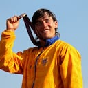 LONDON, ENGLAND - AUGUST 10: Bronze medallist Carlos Mario Oquendo Zabala of Colombia celebrate during the medal ceremony for the Men's BMX Cycling Final on Day 14 of the London 2012 Olympic Games at the BMX Track on August 10, 2012 in London, England. (Photo by Bryn Lennon/Getty Images)