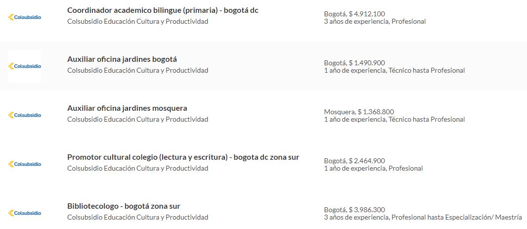Conozca estas y otras ofertas que ofrece Colsubsidio a través de: https://www.semana.com/empleos/