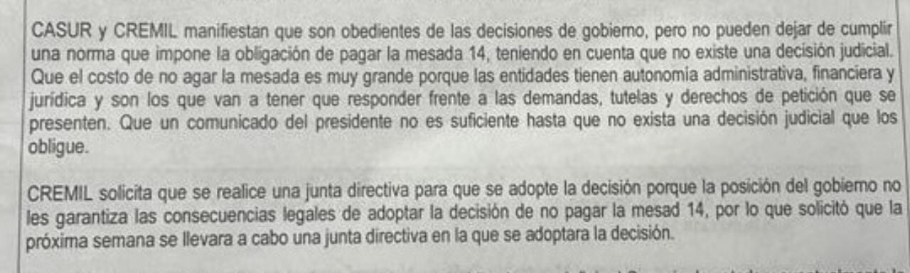 Casur y Cremil aseguran que si pueden hacer el pago de la mesada 14 por que son entes autónomos desde el punto de vista administrativo.