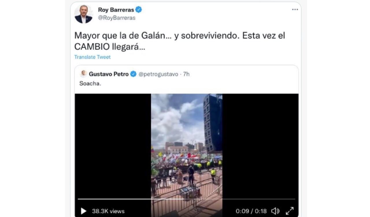Esto decía el mensaje de Roy Barreras en Twitter que posteriormente tuvo que borrar