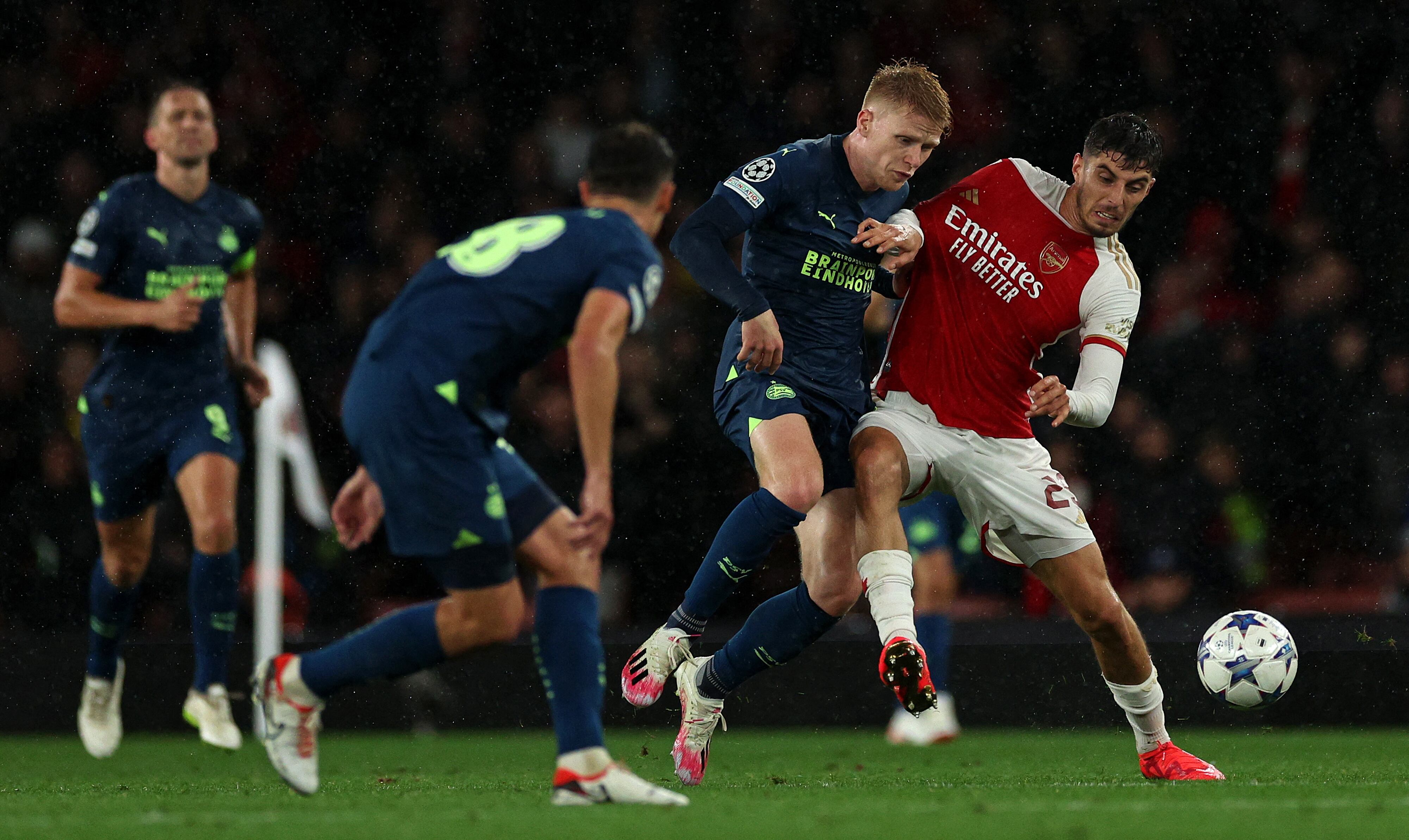 Imagen del partido Arsenal Vs. PSV en la Champions League 2023-2024.