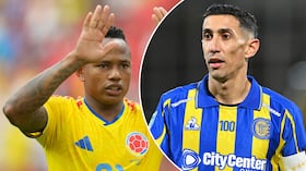 Jáminton Campaz y Ángel Di María, compañeros de club en Rosario Central de Argentina