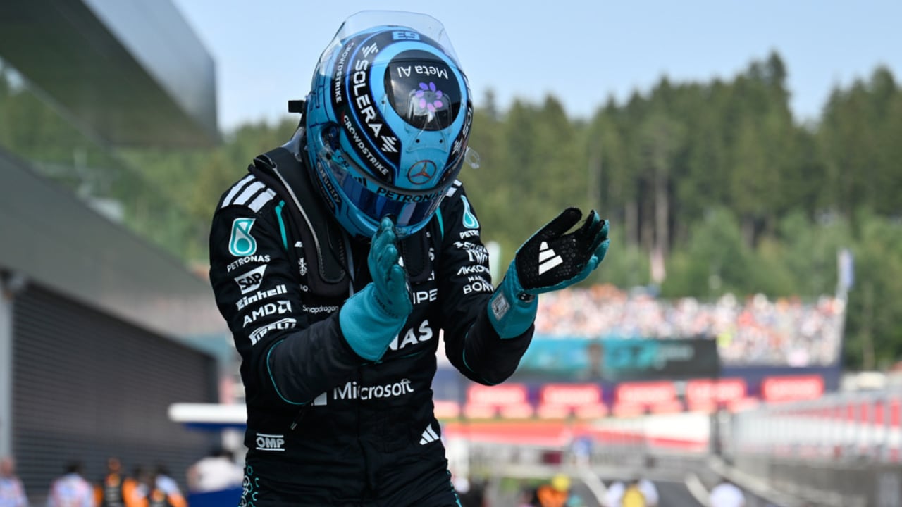George Russell (Mercedes) celebrando su triunfo en el GP de Austria.