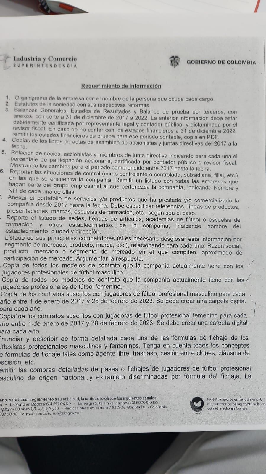 Requerimiento SIC Equipos en Colombia