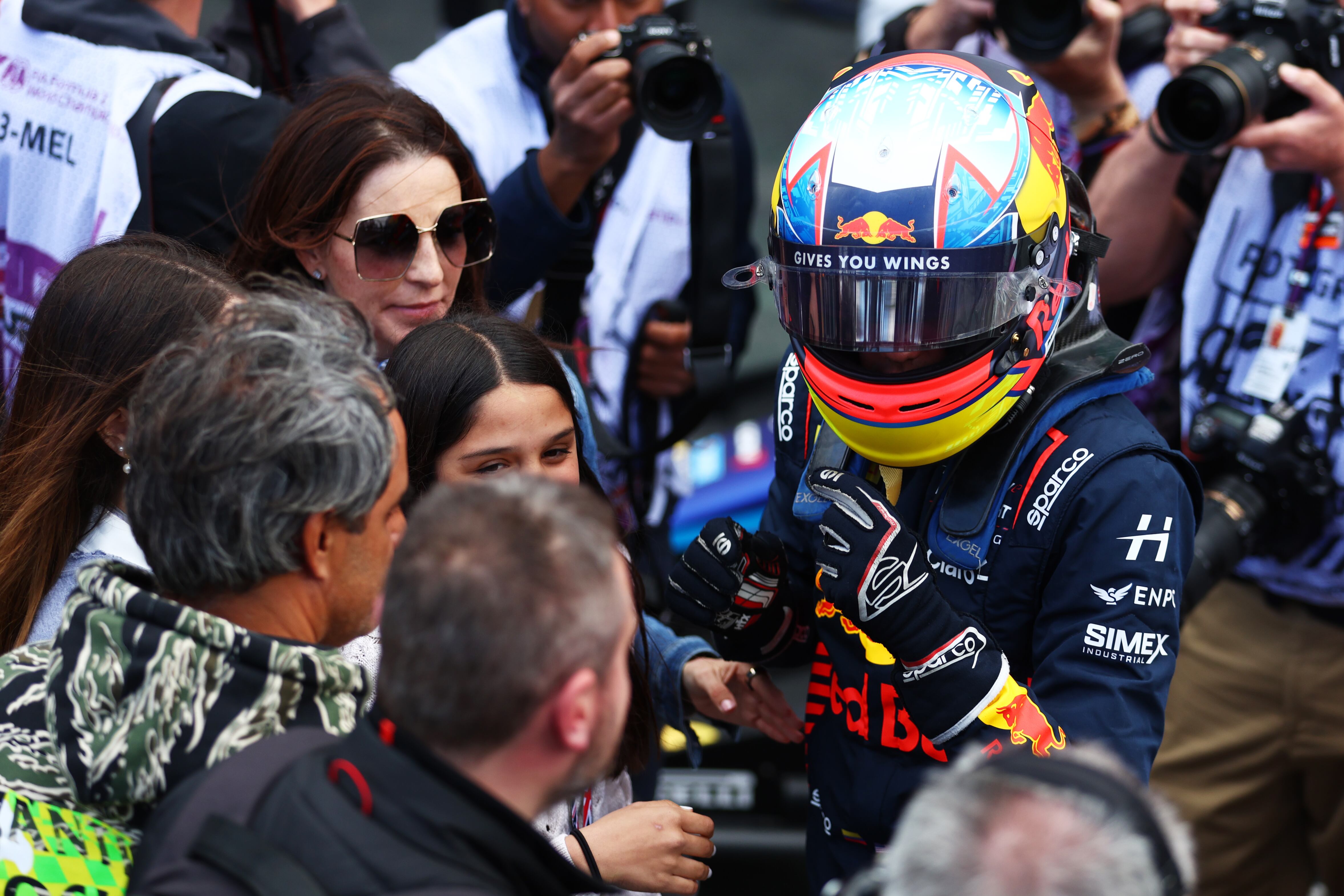 MELBOURNE, AUSTRALIA - APRIL 01: Third placed Sebastian Montoya of Colombia and Hitech Pulse-Eight (14) celebrates in parc ferme during the Round 2:Melbourne Sprint race of the Formula 3 Championship at Albert Park Grand Prix Circuit on April 01, 2023 in Melbourne, Australia. (Photo by Bryn Lennon - Formula 1/Formula Motorsport Limited via Getty Images)