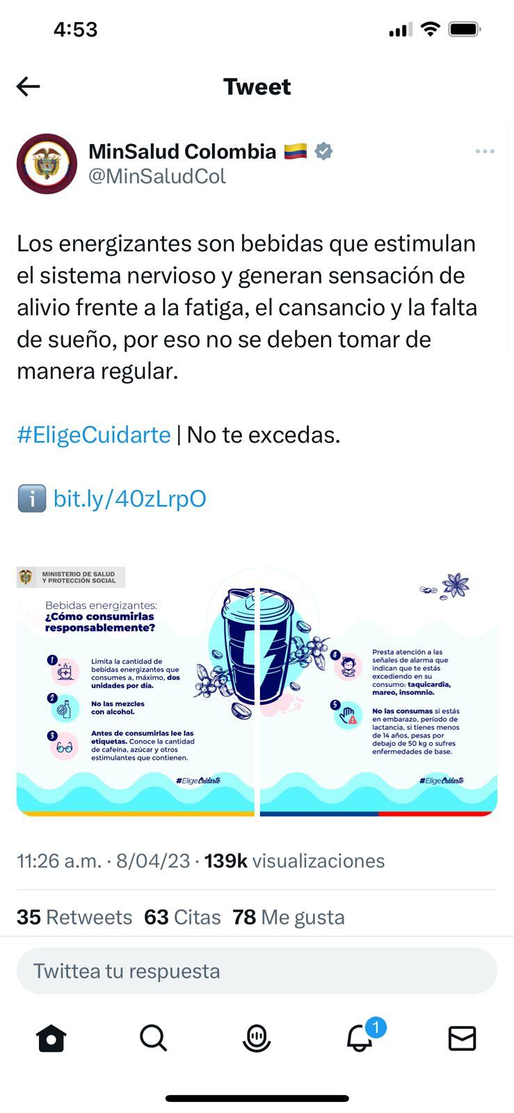 Este fue el mensaje publicado en la cuenta oficial del Ministerio de Salud y que horas después fue eliminado.