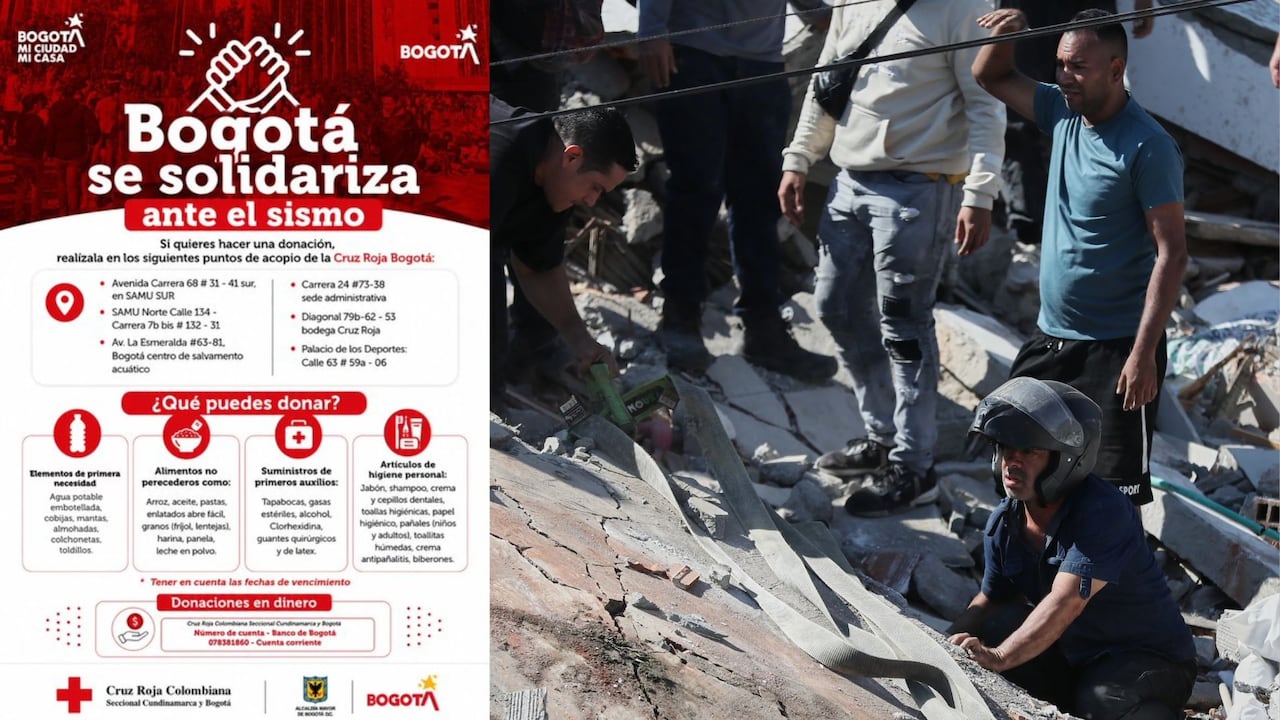 La Cruz Roja Colombiana Seccional Cundinamarca y Bogotá habilitó puntos de acopio en la capital para recibir donaciones destinadas a las personas afectadas por el sismo. La campaña solicita alimentos no perecederos, elementos de primera necesidad, suministros de primeros auxilios y artículos de higiene personal.