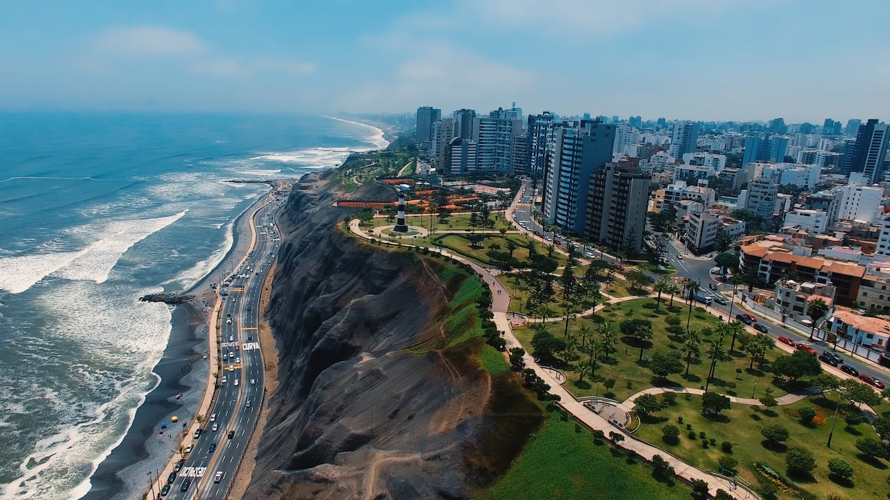 Panoramic aerial view of Miraflores town in Lima, Peru