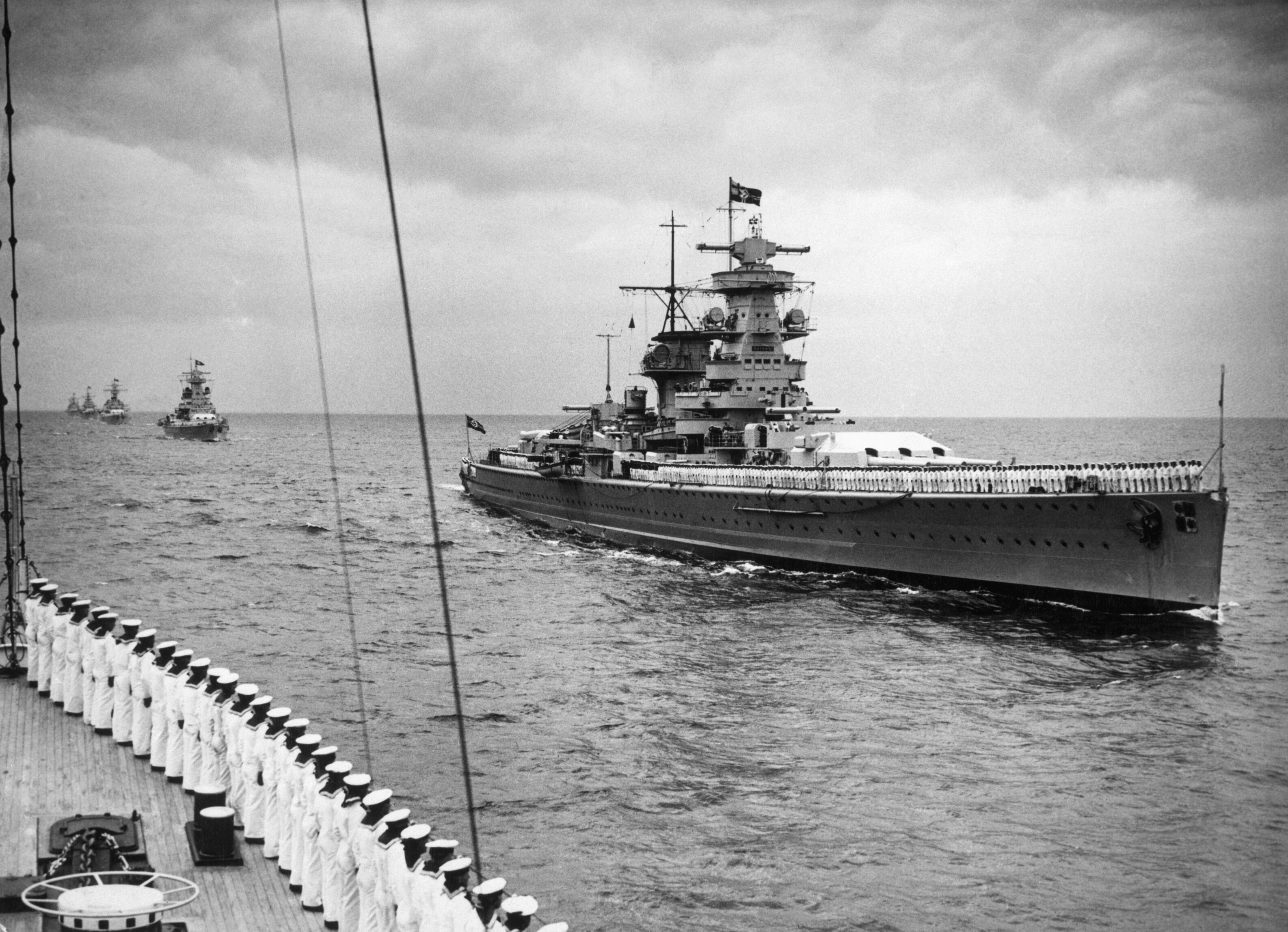 (Original Caption) 4/15/1937-London, England: Admiral Graf Spee at the Coronation Parade in London. At the great flotilla, Germany was represented by the Battleship Admiral Graf Spee. Photograph dated April 15, 1937.