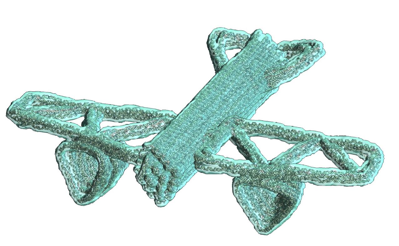 Este nanorobot en forma de "avión", fue hecho de hebras de ADN y es 1000 veces más pequeño que el ancho de un cabello humano. Foto: Universidad Estatal de Ohio.