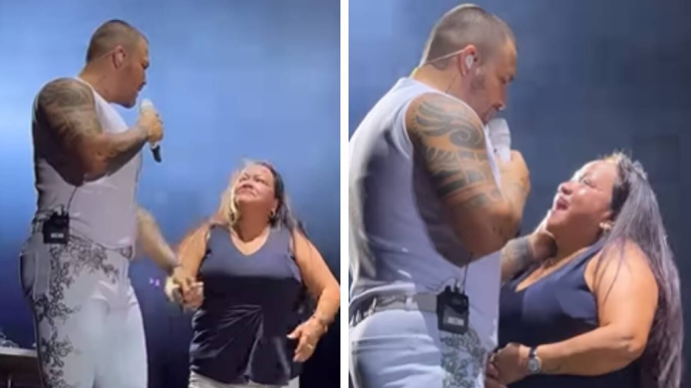 El cantante de música popular le dio una sorpresa a una des fanáticas en el concierto en Aruba. Foto: Instagram jessiuribe3. Montaje SEMANA.