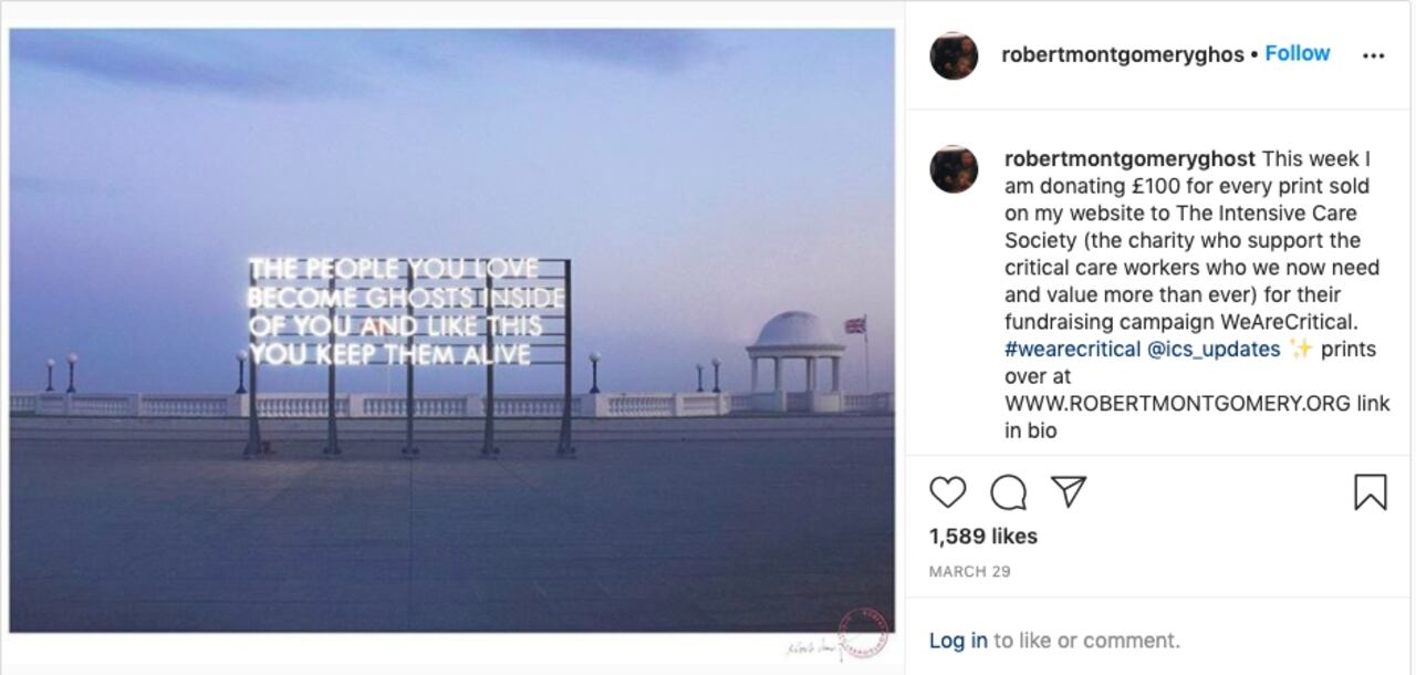 Imagen de la cuenta de Instagram del artista británico Robert Montgomery