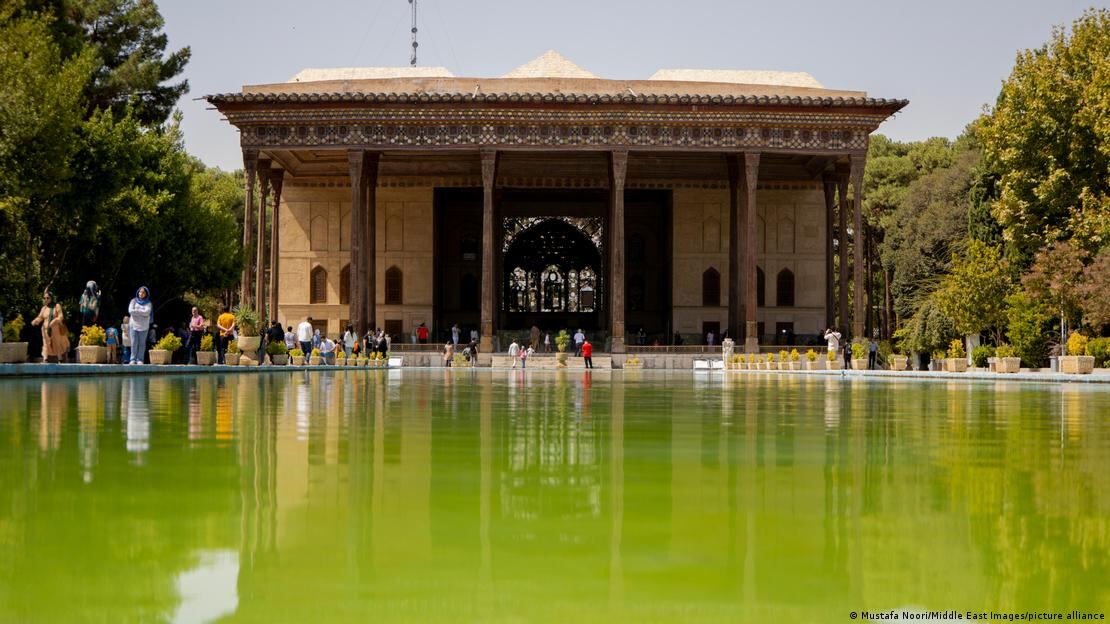 El palacio de Chehel Sotoun, en tiempos de paz, en 2024.