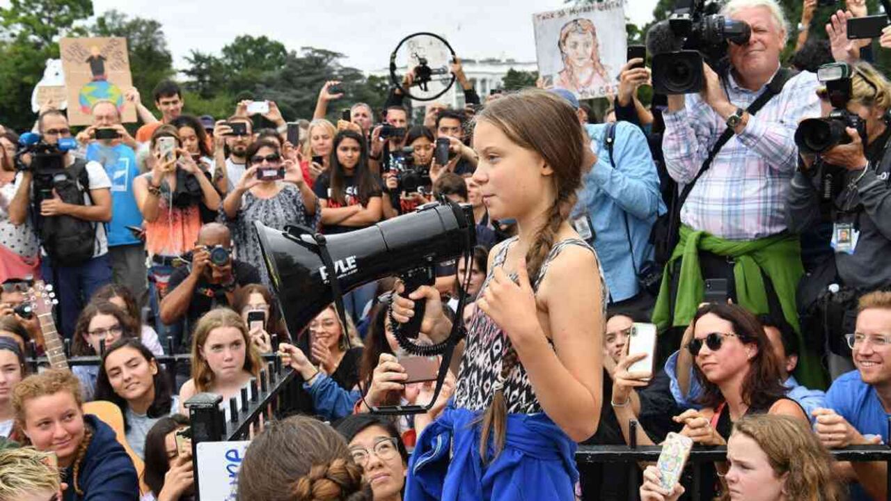 Greta liderará la marcha de este viernes en Madrid, España. Foto: AFP