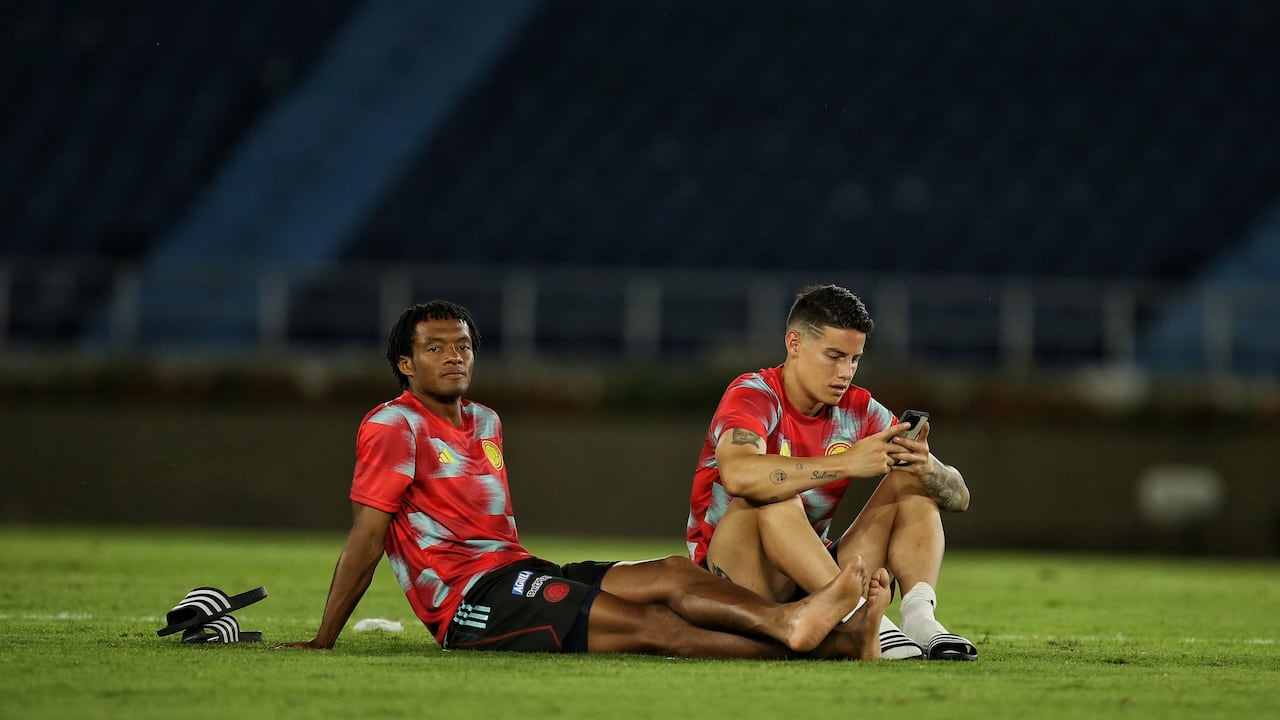 James Rodríguez y Juan Guillermo Cuadrado en el Estadio Metropolitano