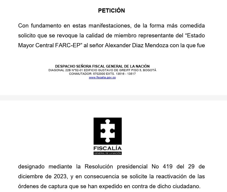 Por continuar delinquiendo y no mostrar voluntad de paz, la Fiscalía pidió retirar el beneficio de levantamiento de la órden de captura de alias Calarcá.
