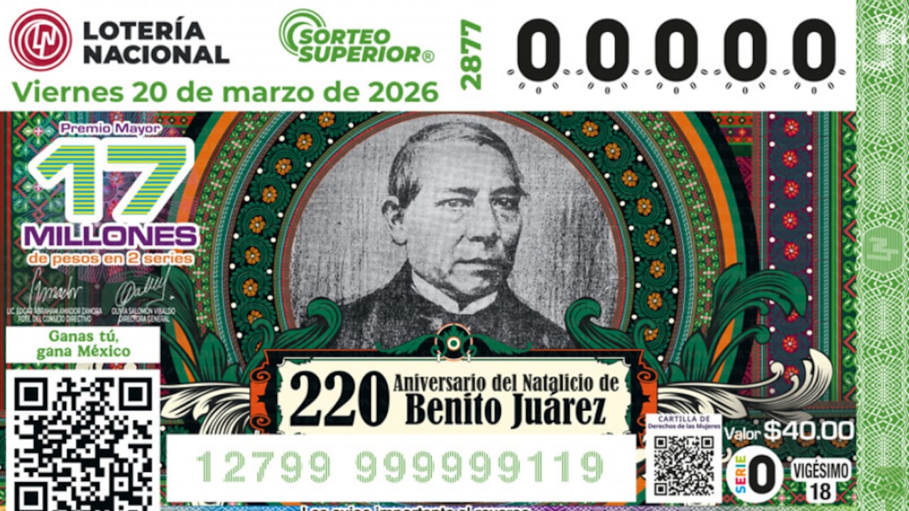 La Lotería Nacional reveló los resultados del Sorteo Superior 2877 en homenaje a Benito Juárez.