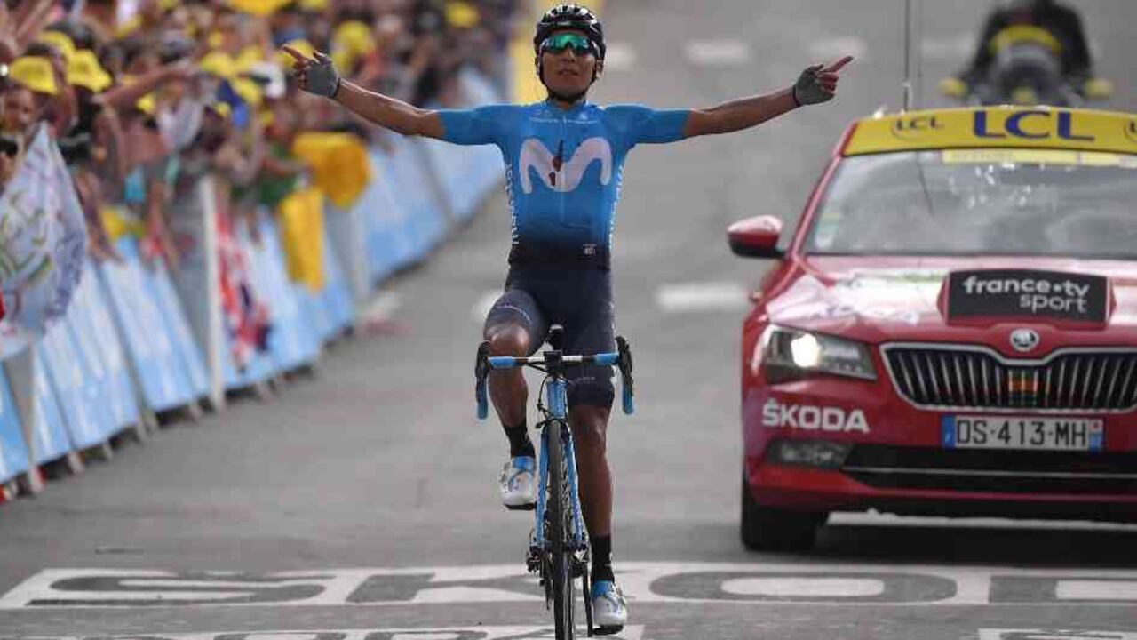 Nairo Quintana en su victoria de etapa en el Tour de Francia 2019.