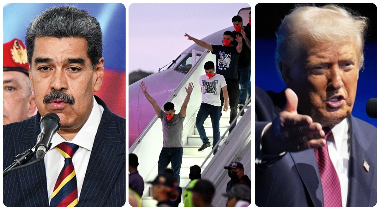 Nicolás Maduro y Donald Trump, junto a vuelos de migrantes venezolanos