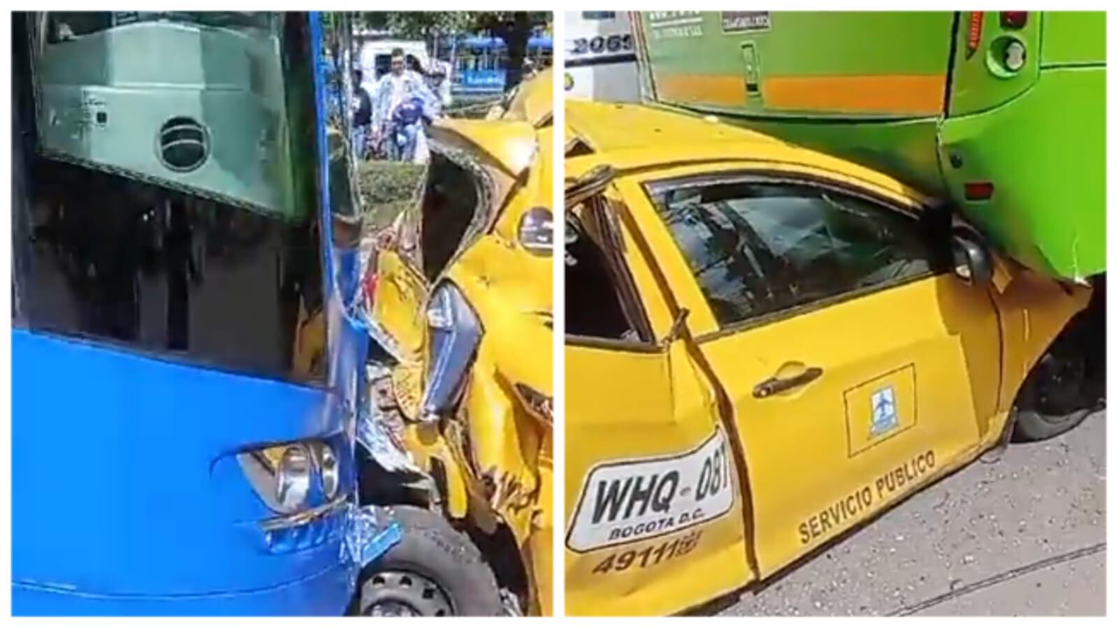 Taxi quedó atrapado entre buses del Sitp