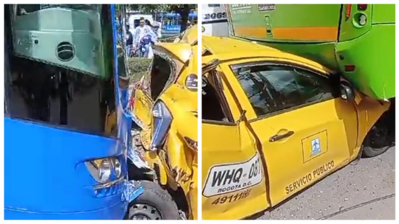 Taxi quedó atrapado entre buses del Sitp