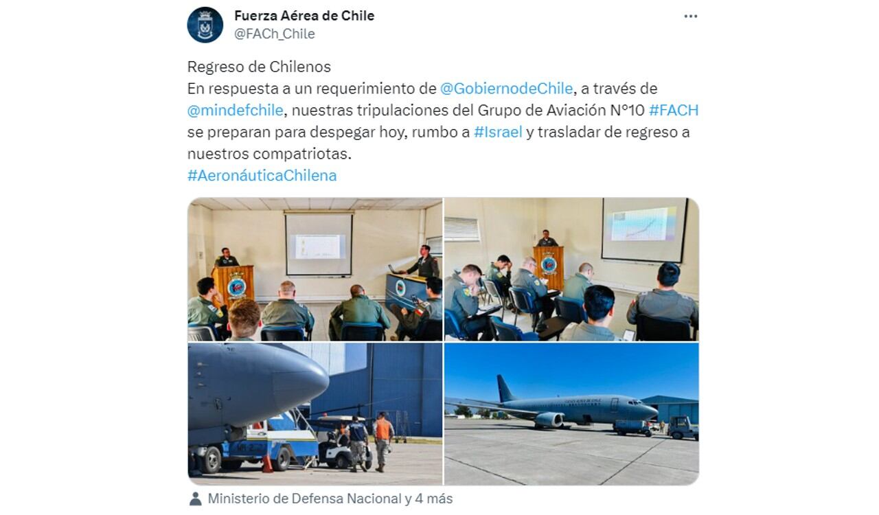 Así reportó la Fuerza Aérea Chilena el rescate de ciudadanos chilenos en Israel