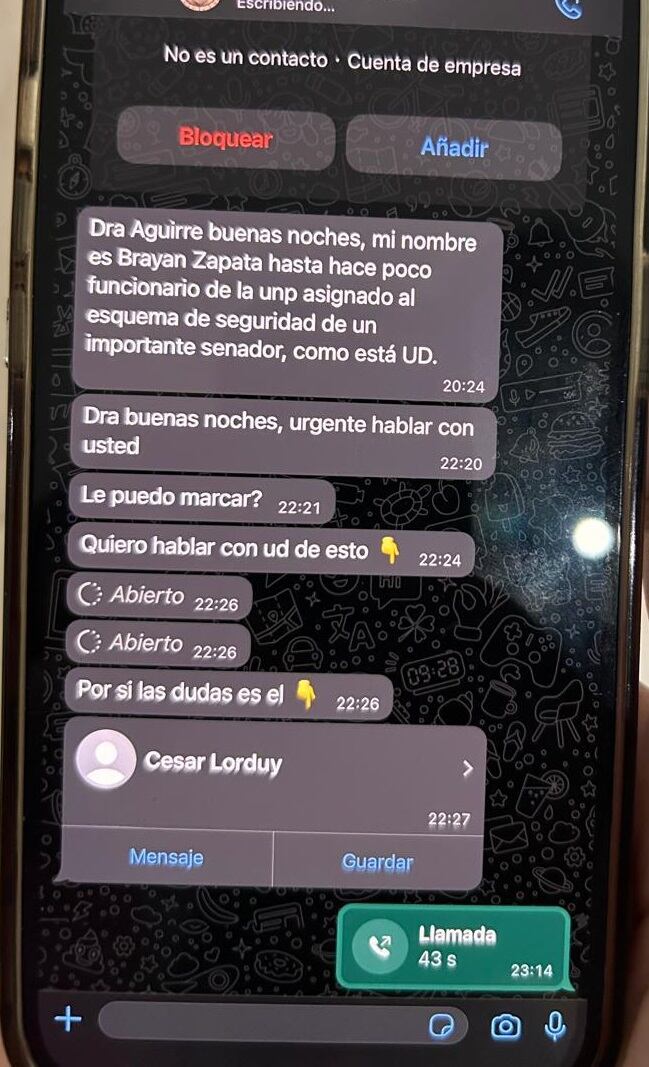 La representante Íngrid Aguirre denunció que en abril de 2024 un sujeto que se identificó como supuesto funcionario de la UNP le ofreció información del magistrado César Lorduy.